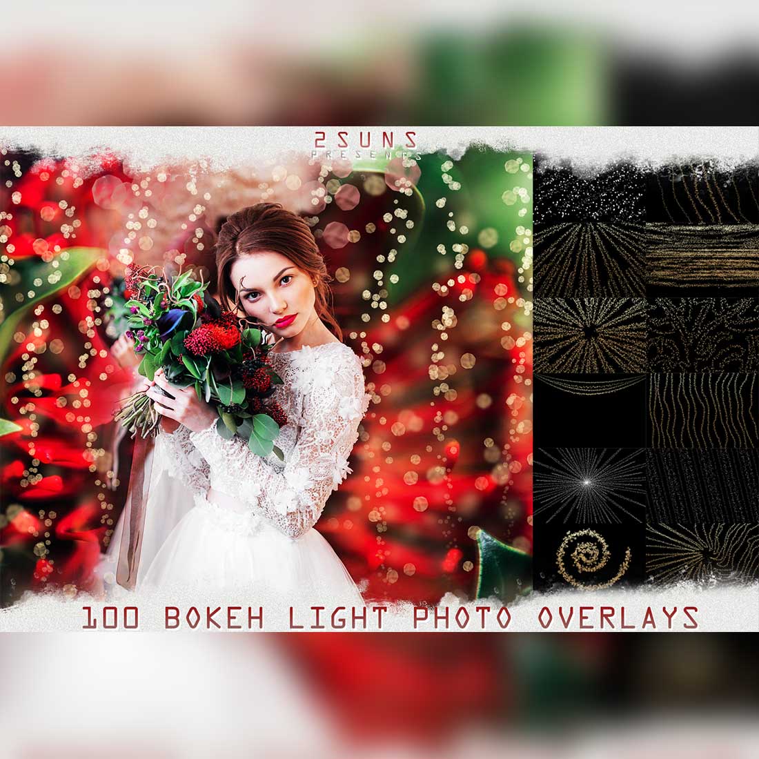 Christmas String Lights Bokeh Photoshop Overlay Preview Image.