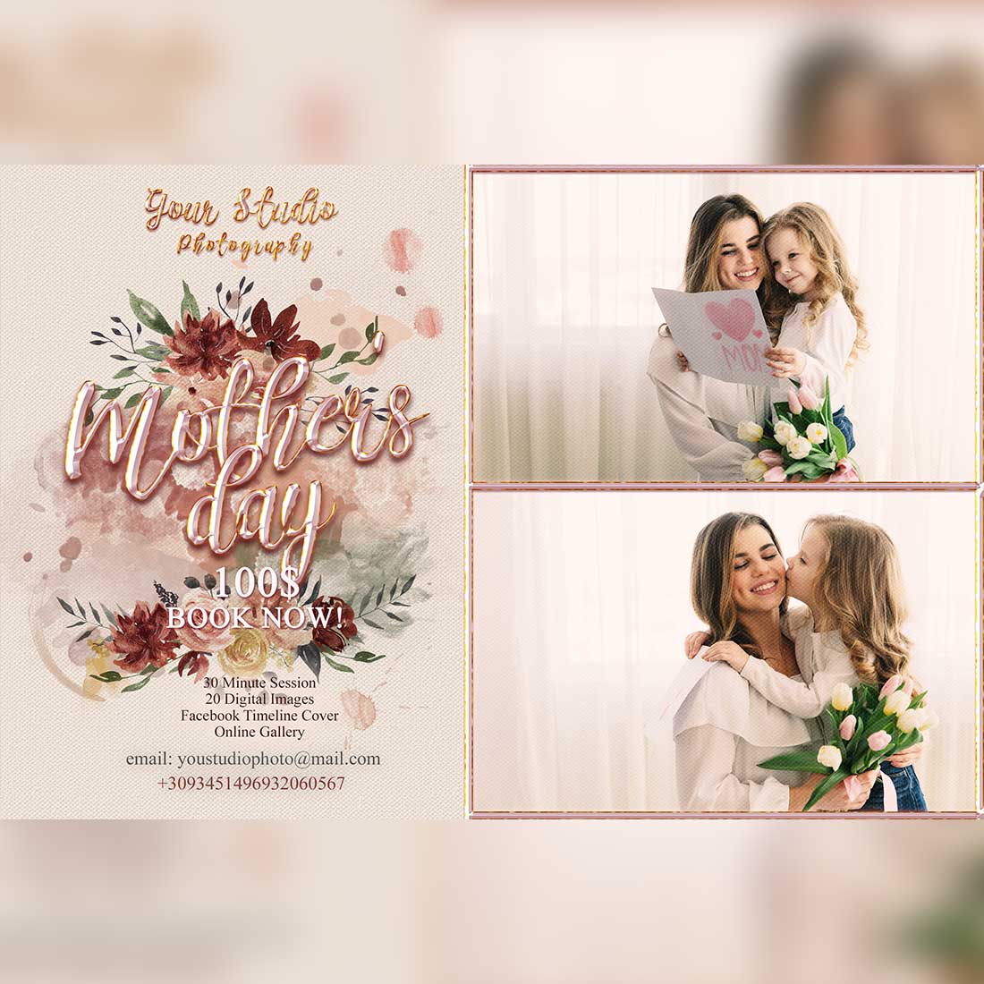 Mothers Day Watercolor Flower Overlay Template Preview Image.