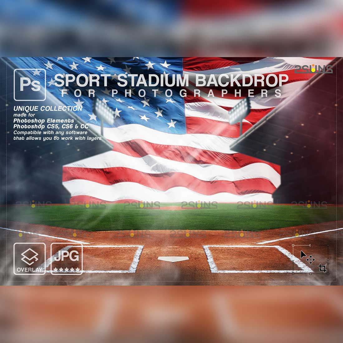 Baseball Backdrop Sports Digital Photoshop Overlay Preview Image.