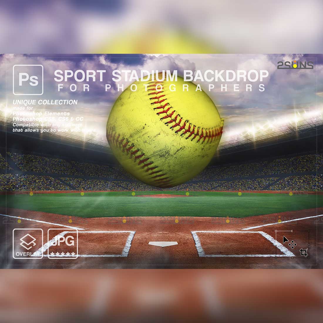 Softball Backdrop Sports Digital Background Preview Image.
