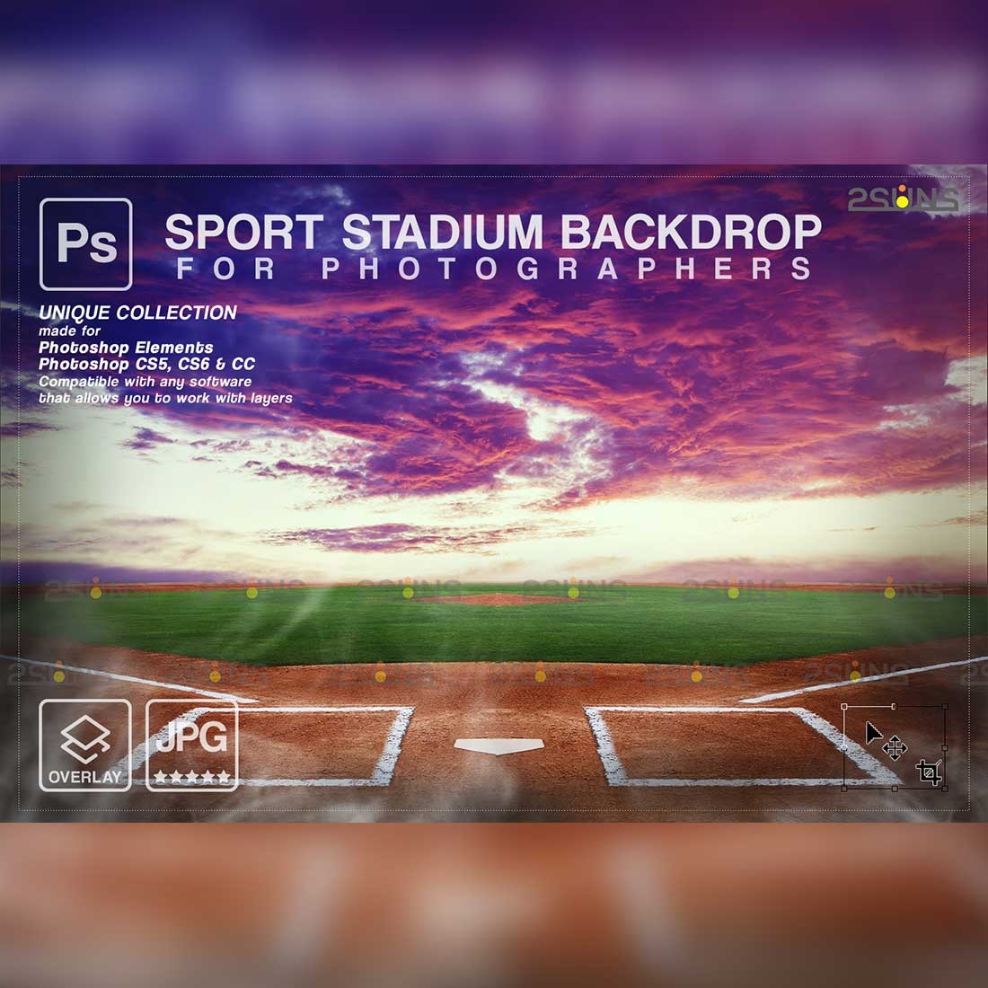 Baseball Backdrop Sports Photoshop Digital Background Preview Image.