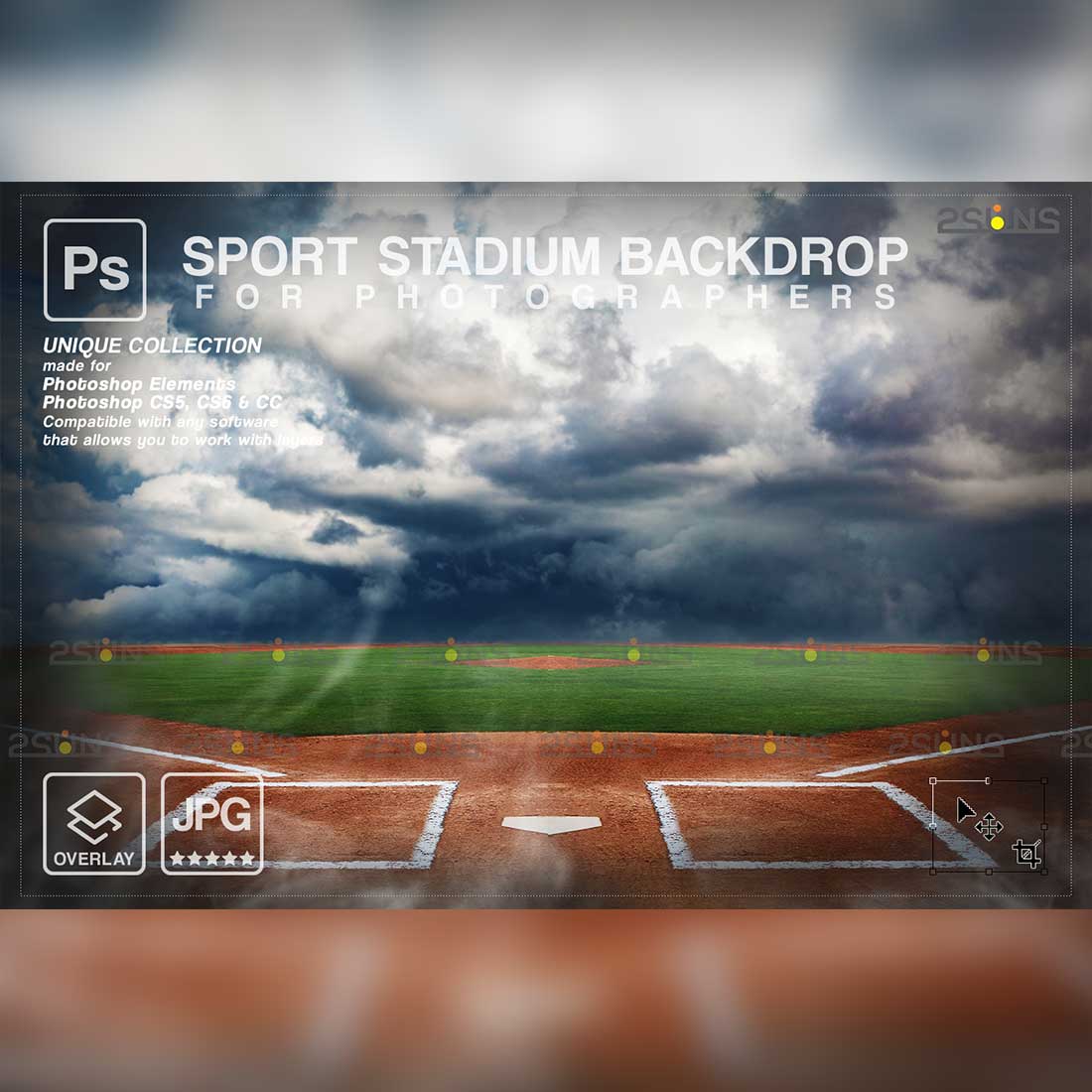 Softball Backdrop Sports Digital Photoshop Overlay Preview Image.