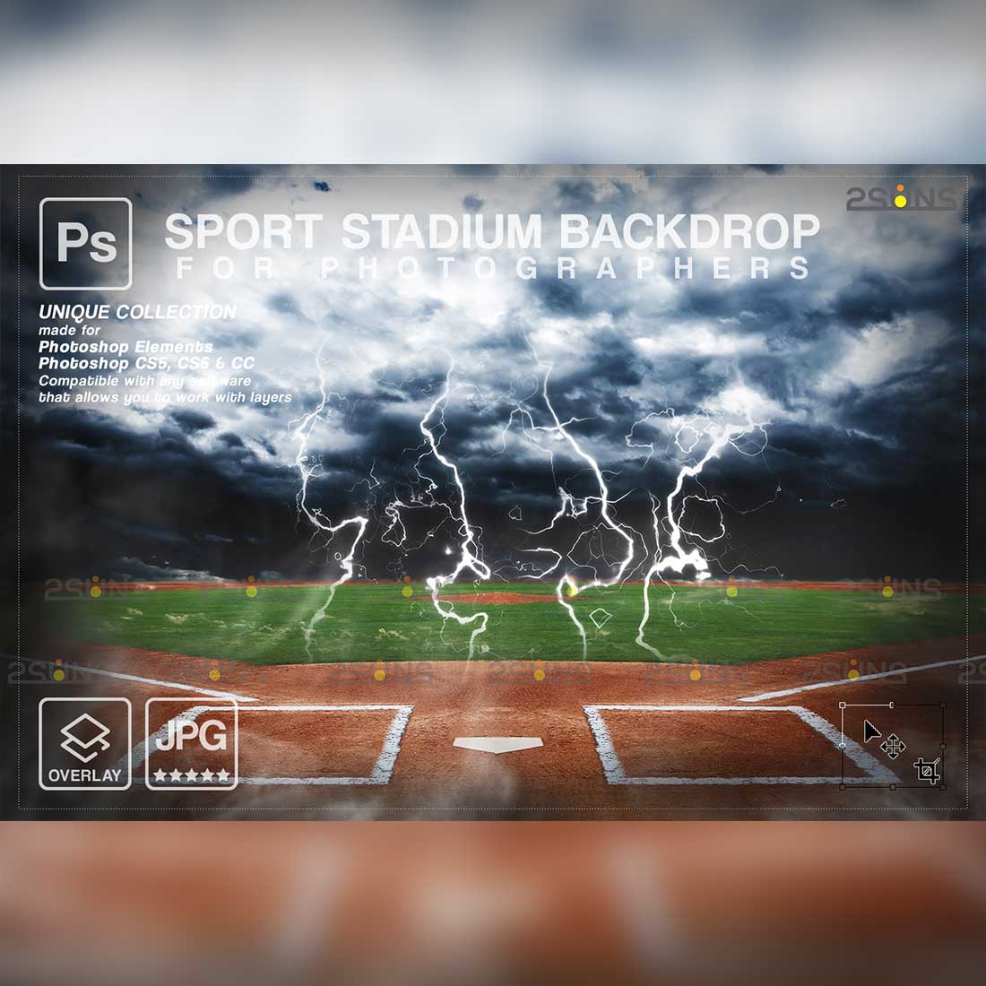 Stylish Baseball Backdrop Sports Digital Photoshop Overlay Preview Image.