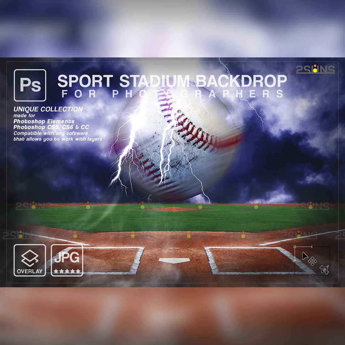 Baseball Backdrop Sports Digital Background Overlay Preview Image.