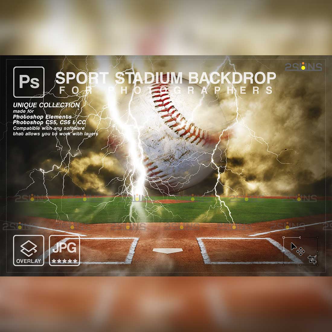 Modern Baseball Backdrop Sports Digital Photoshop Overlay Preview Image.