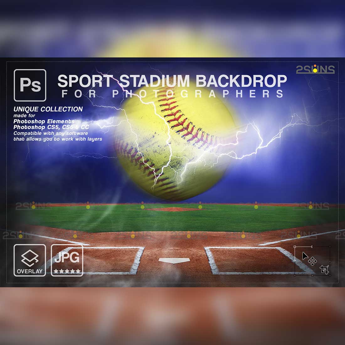 Softball Stylish Backdrop Sports Digital Background Overlay Preview Image.