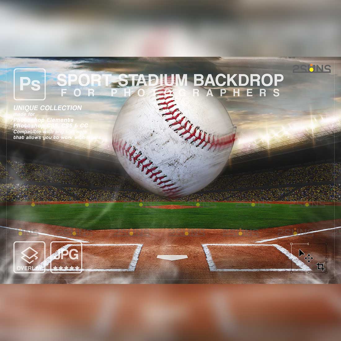 Sports Baseball Backdrop Digital Photoshop Background Overlay Preview Image.