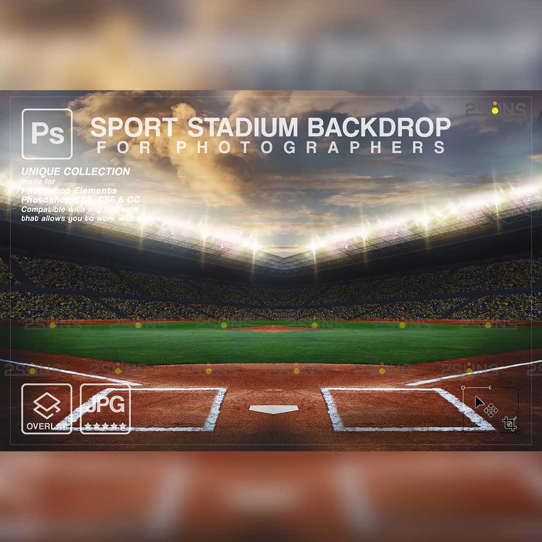 Softball USA Flag Backdrop Sports Digital Photoshop Overlay Preview Image.