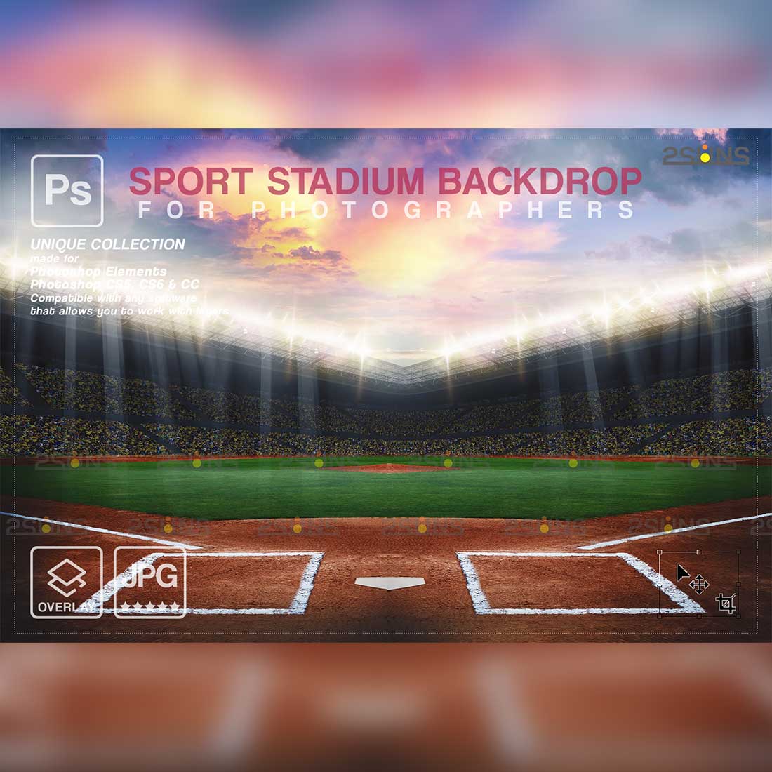 Baseball Backdrop Digital Photoshop Sports Templates Preview Image.