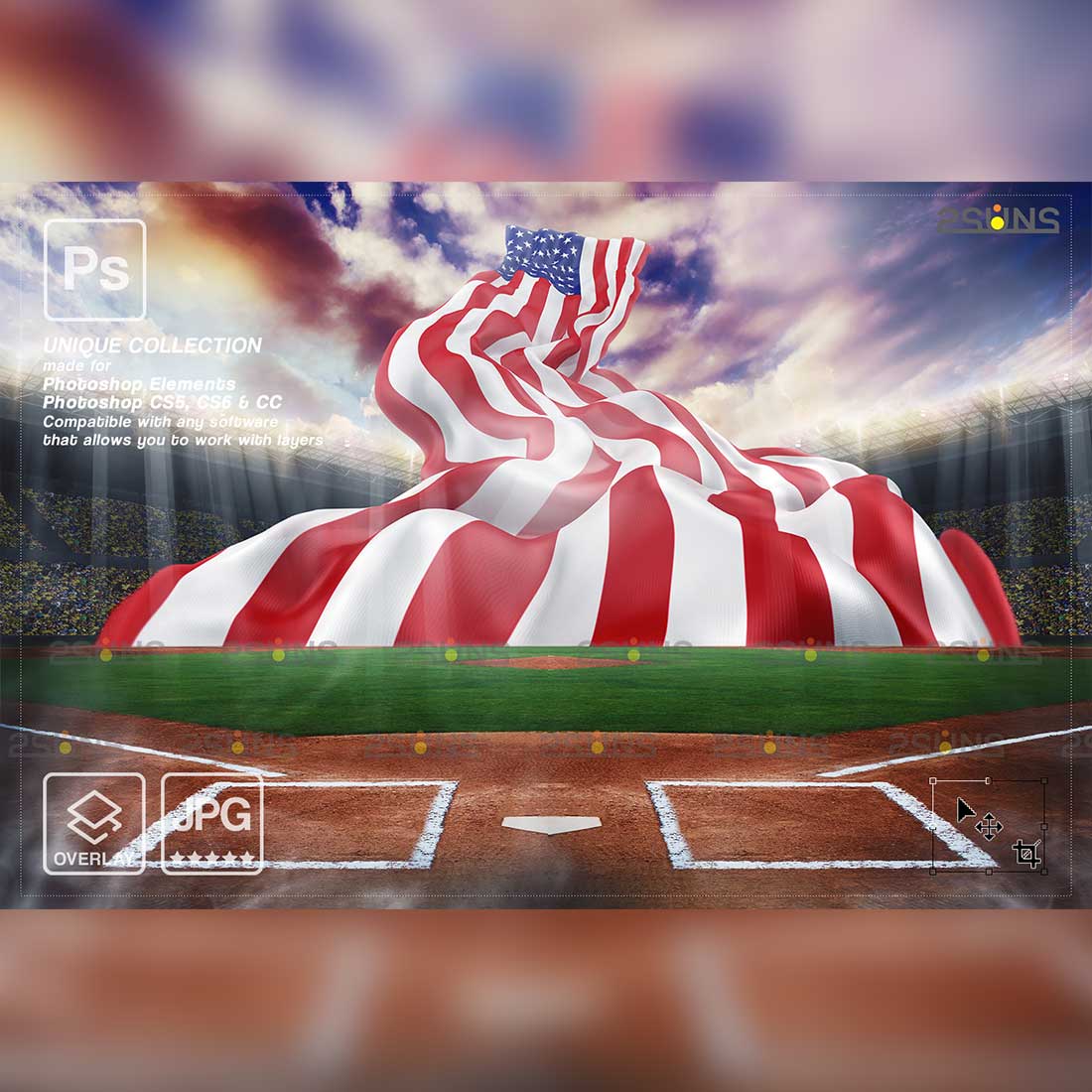 Baseball USA Flag Backdrop Sports Digital Background Preview Image.