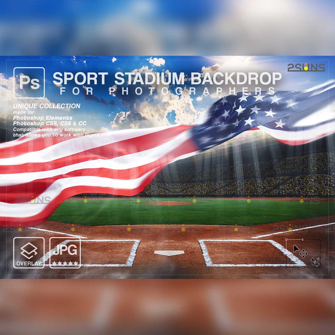 Baseball USA Backdrop Sports Digital Photoshop Overlay Preview Image.
