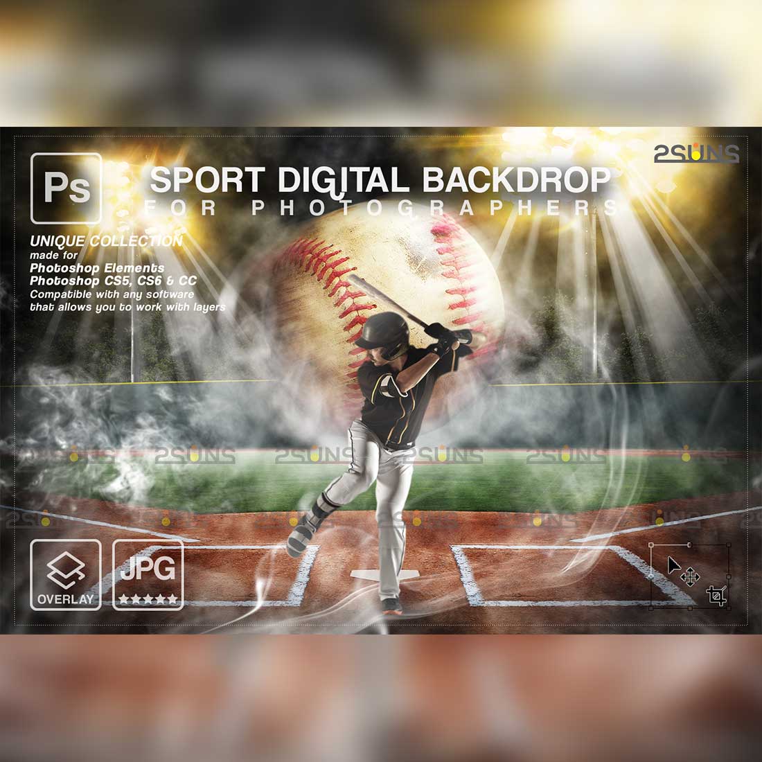 Baseball Sports Backdrop Digital Background Preview Image.