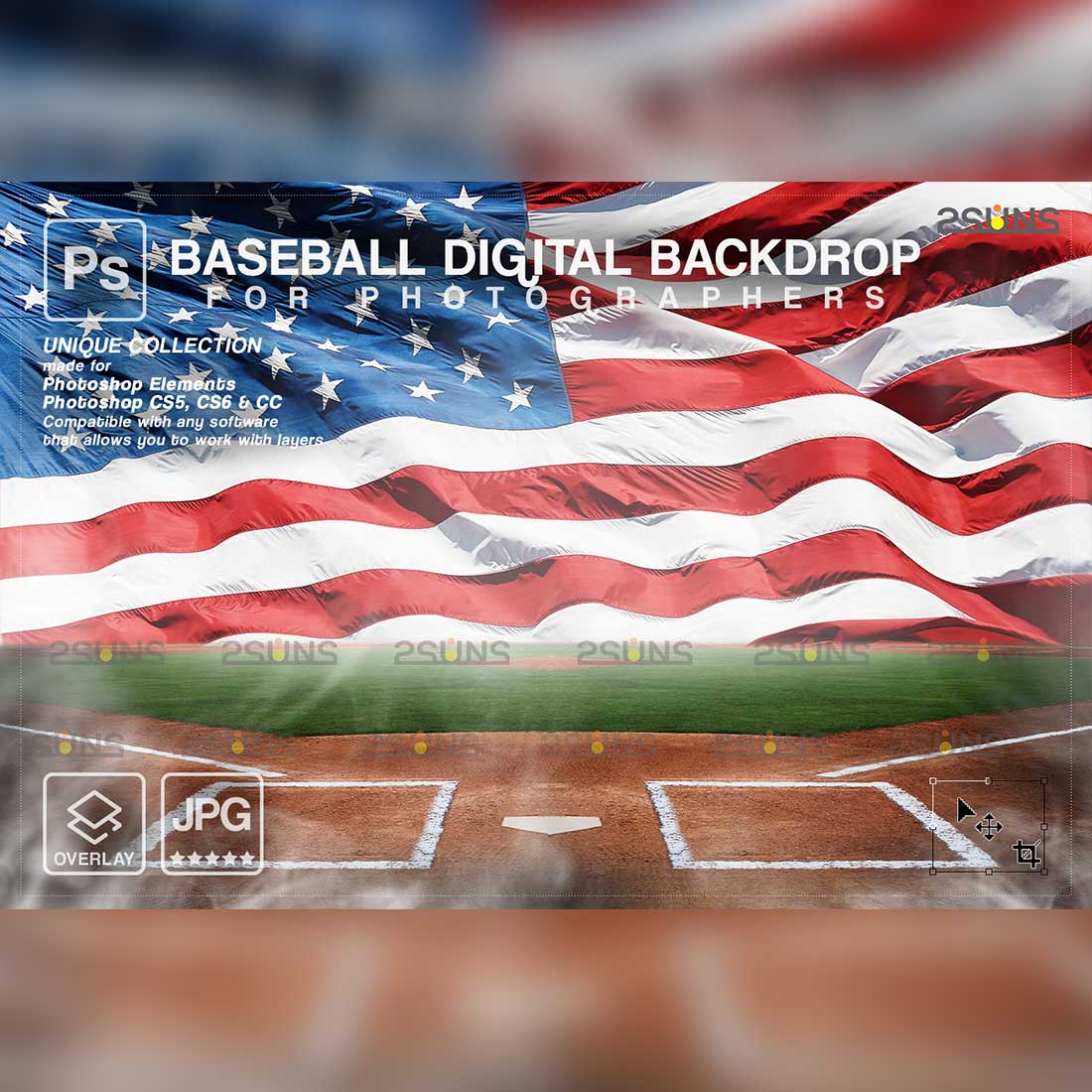 Baseball Photo Backdrop Sports Digital Photoshop Overlay Preview Image.