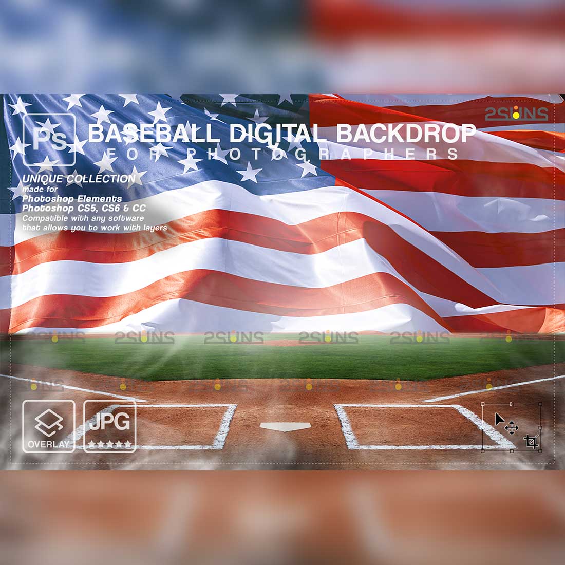 Baseball USA Flag Backdrop Sports Digital Photo Background Preview Image.
