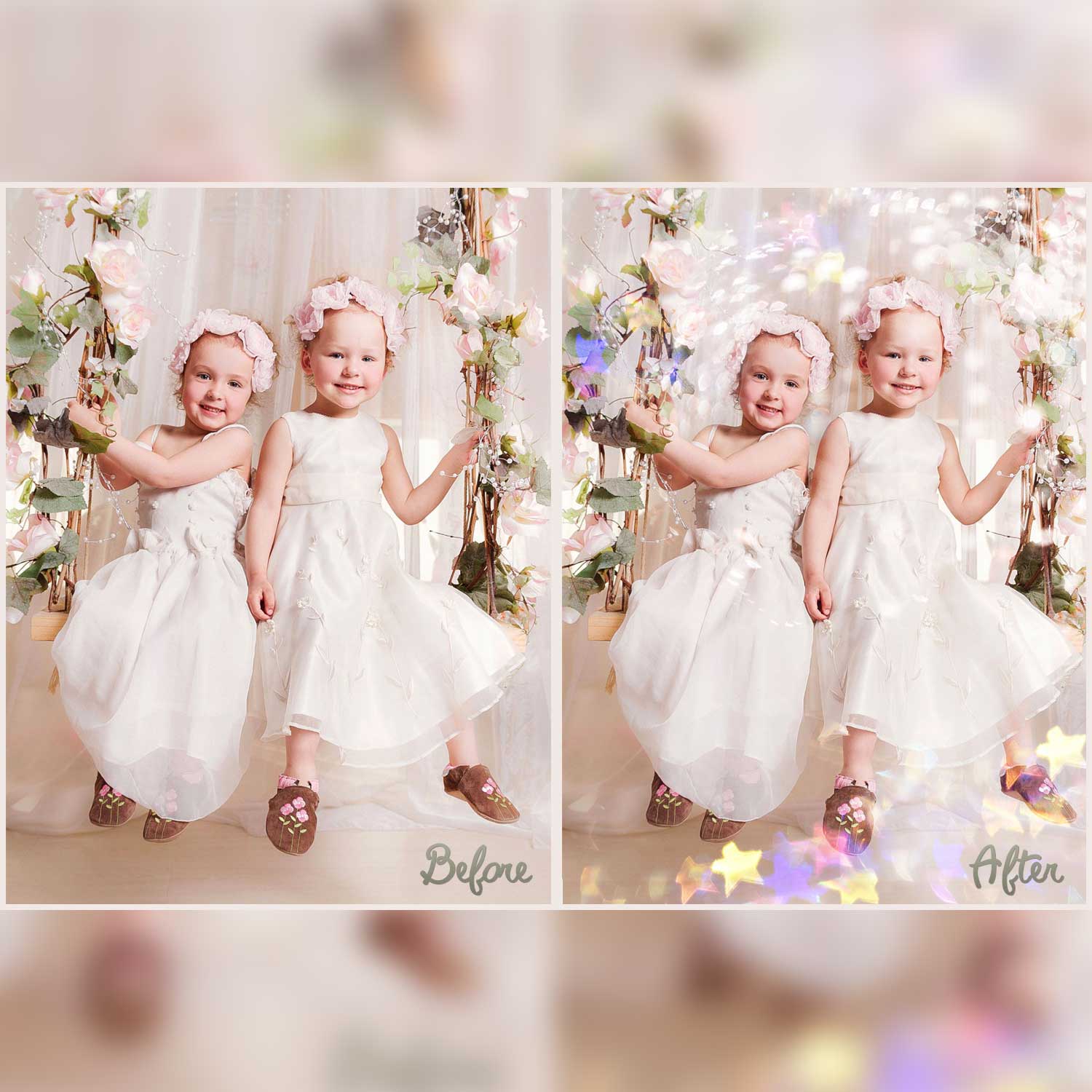 Prism Christmas Bokeh Holographic Photoshop Overlays Children Photo Example.