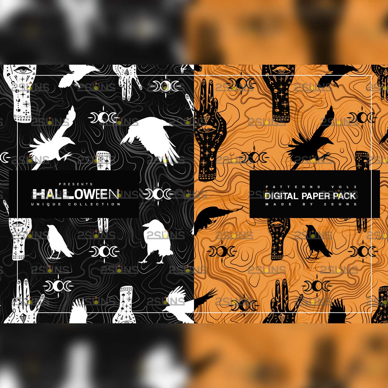 Halloween Gothic Digital Paper Seamless Patterns Postcard Print.