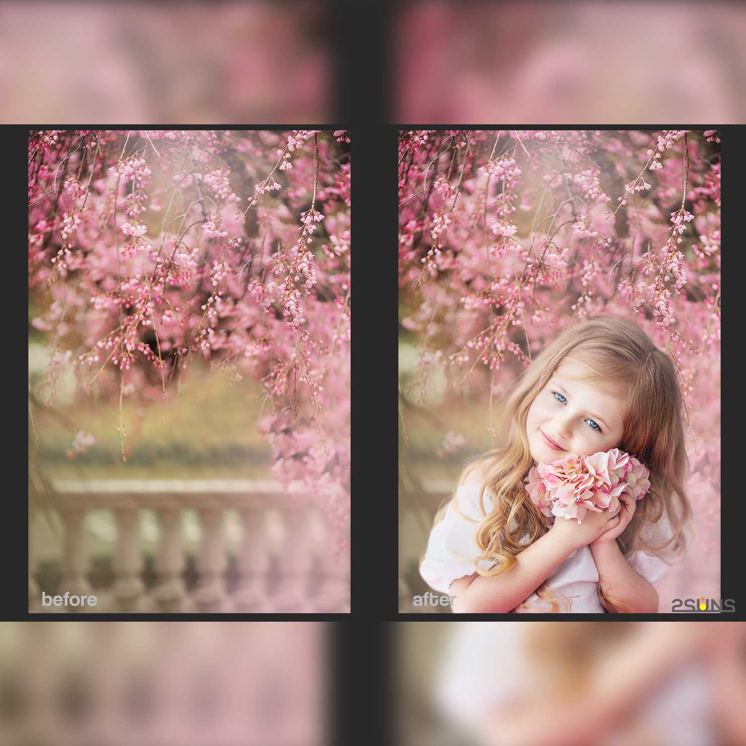 Digital Floral Backdrop Overlay Clid Portrait Example.