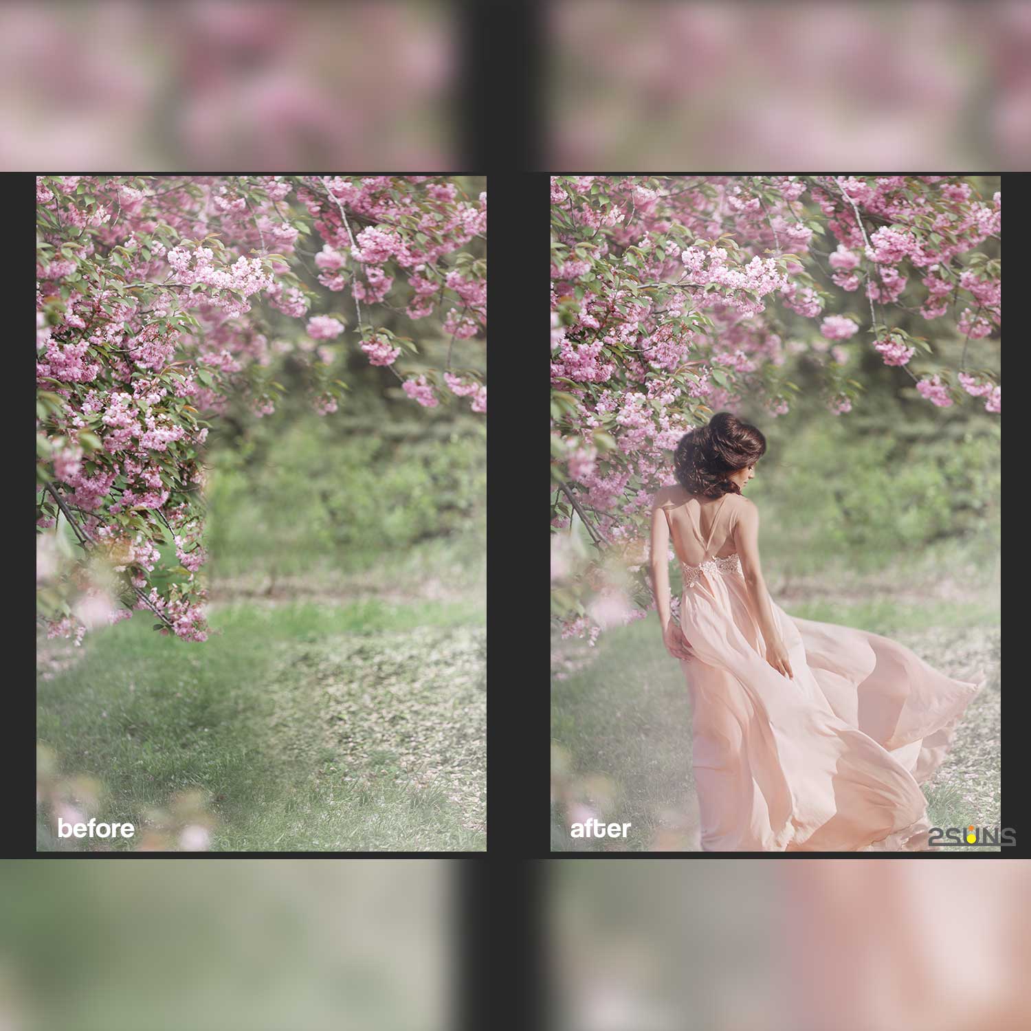 Digital Floral Backdrop Overlay Girl Portrait Example.
