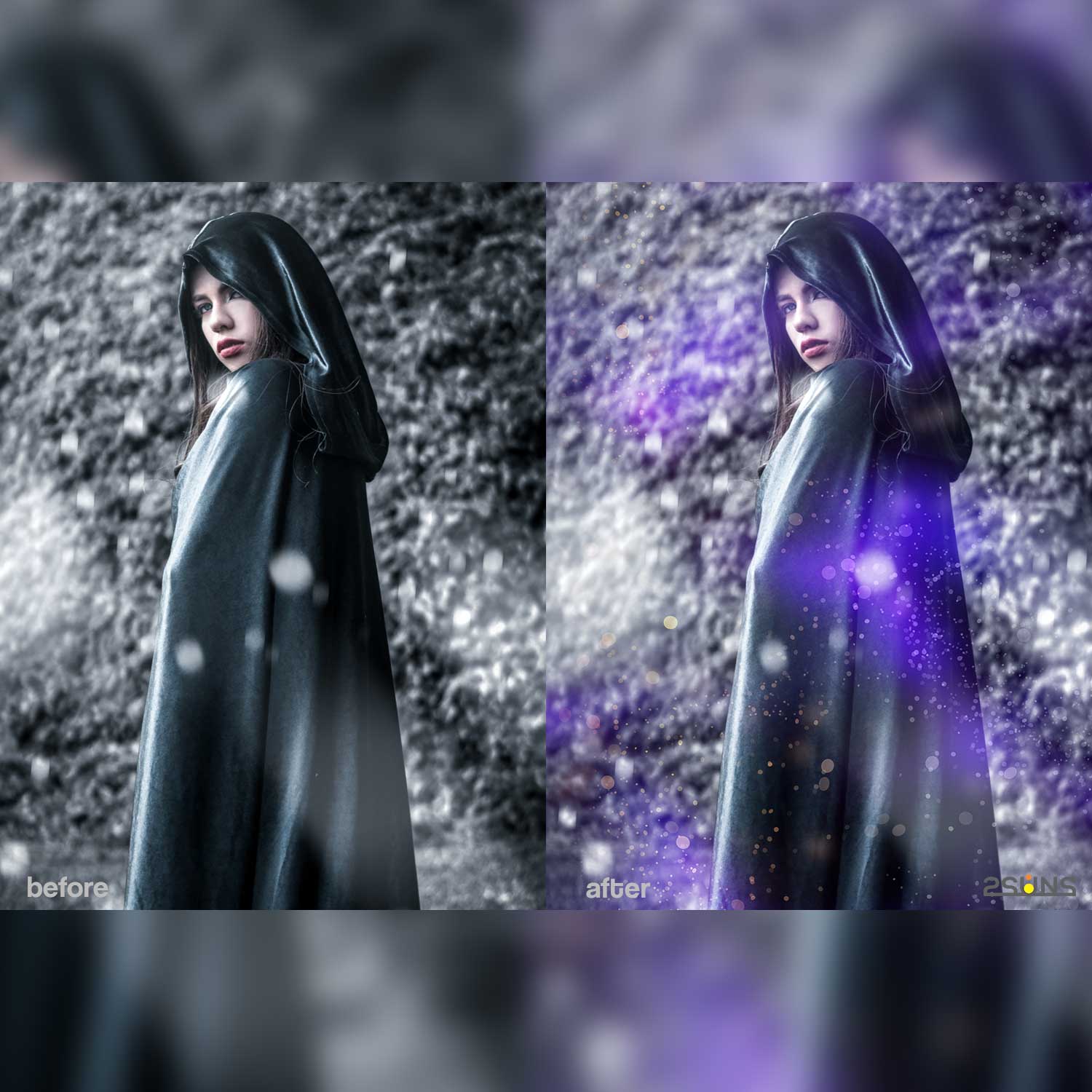 Halloween Magic Glitter Photoshop Overlay Portrait Example.