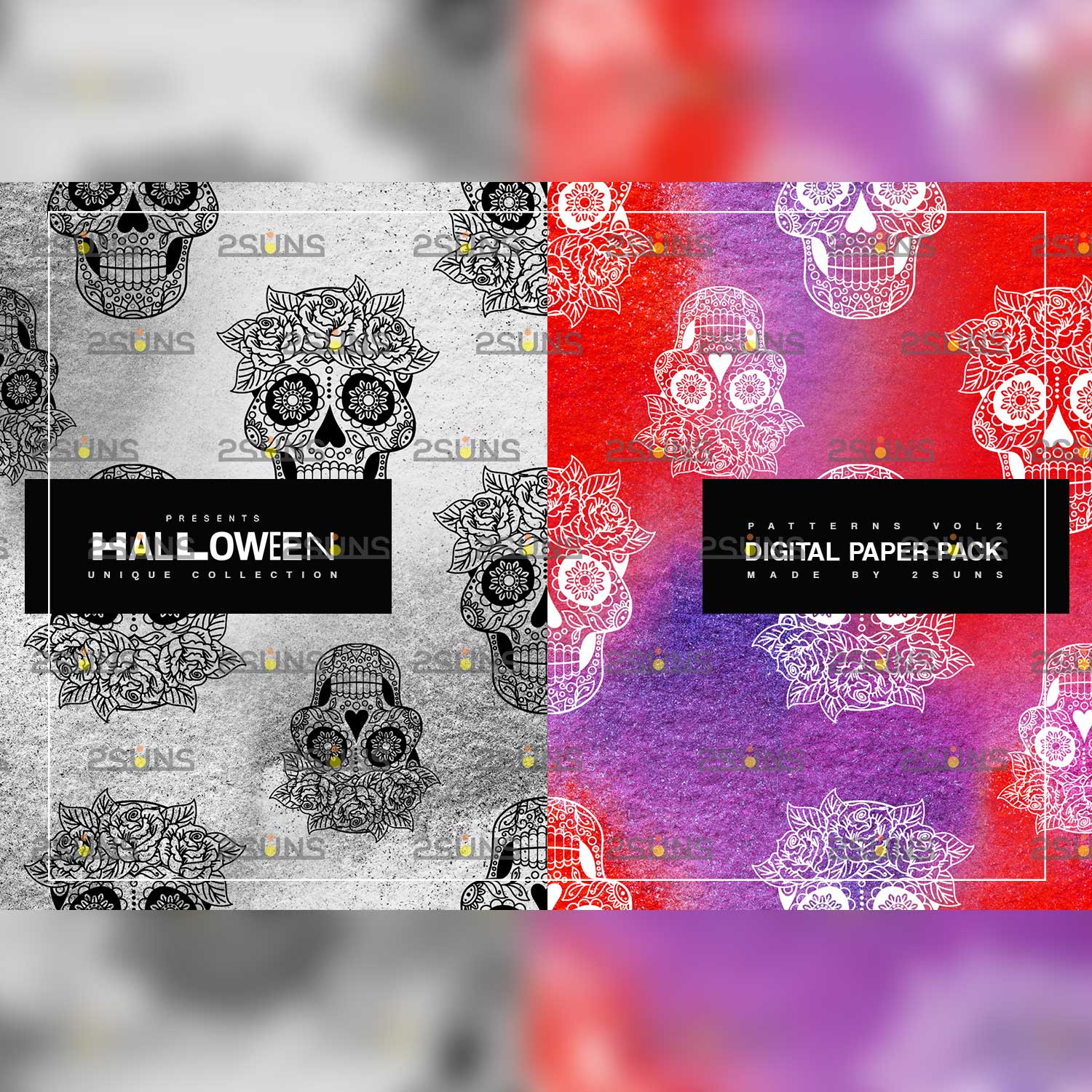 Halloween Horror Scrapbook Paper Seamless Pattern Skull Examples.