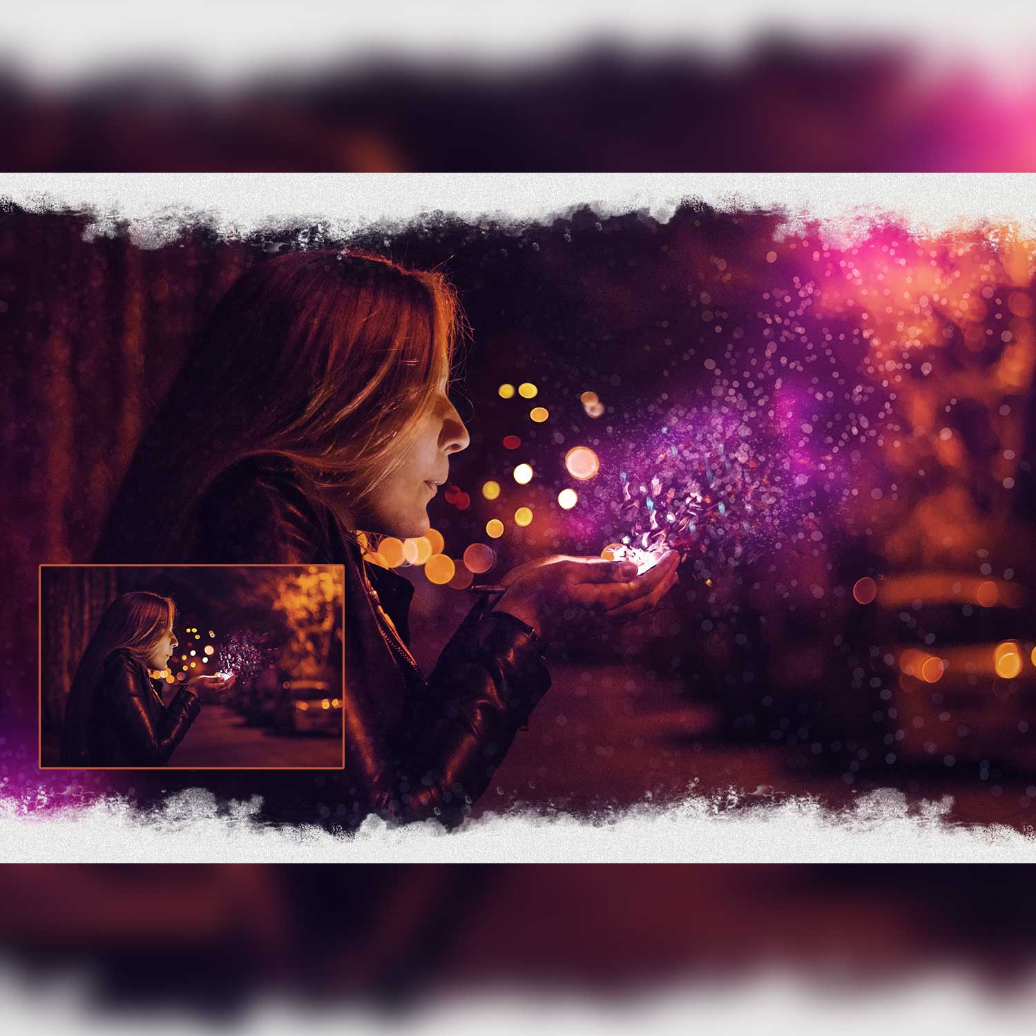 Halloween Magic Glitter Photoshop Overlay Girl Portrait.