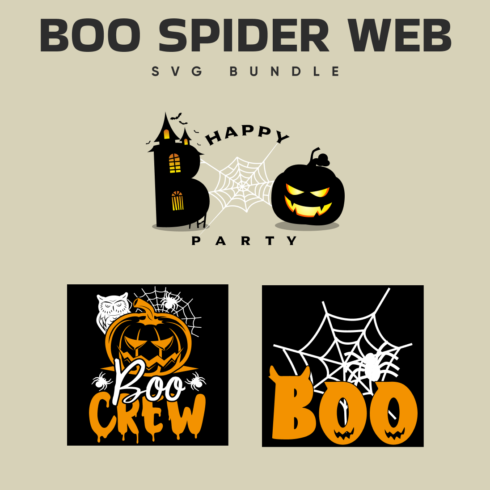 Set of halloween themed logos for boo spider web.