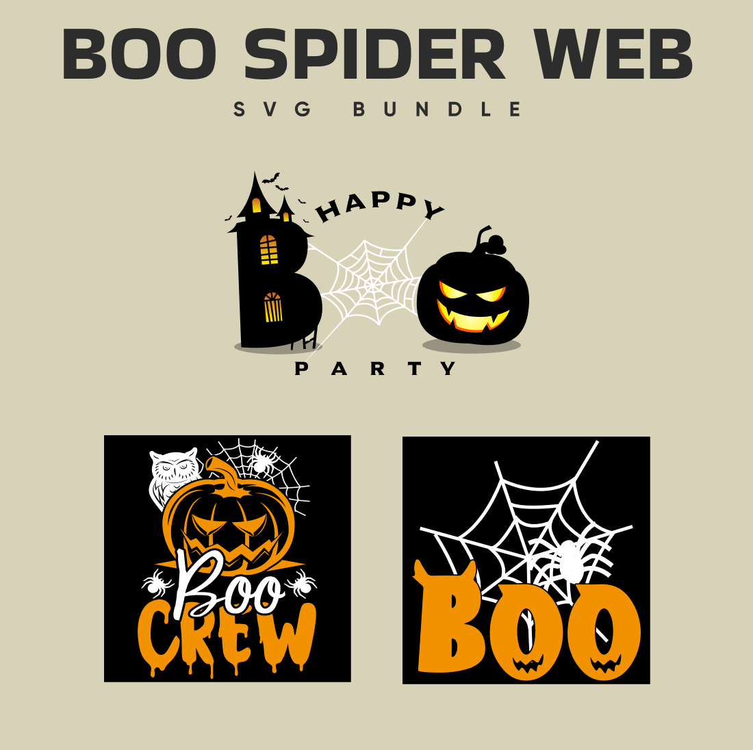Set of halloween themed logos for boo spider web.