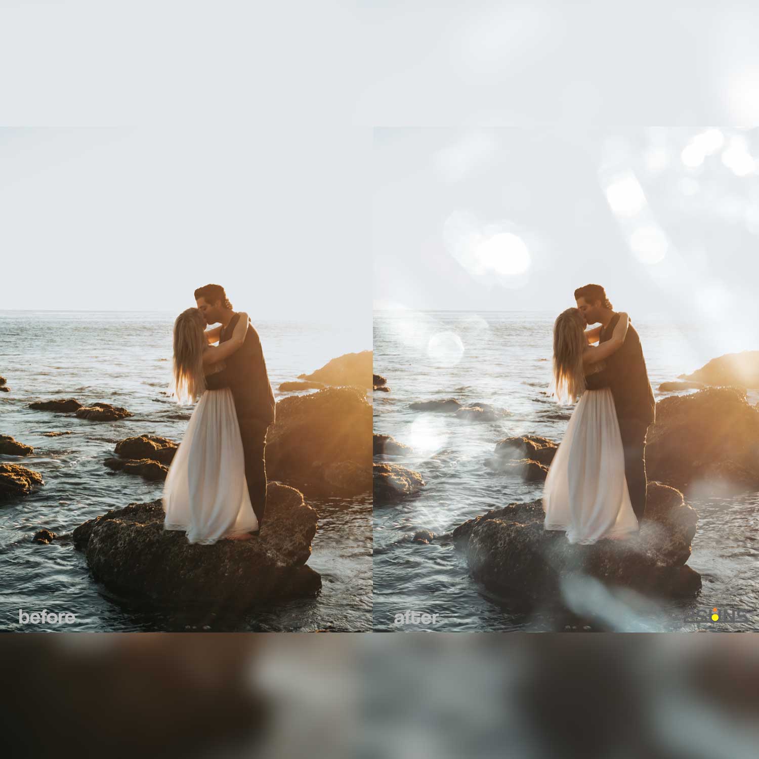 Lens Flare Sunlight Photoshop Overlay Couple On The Beach.