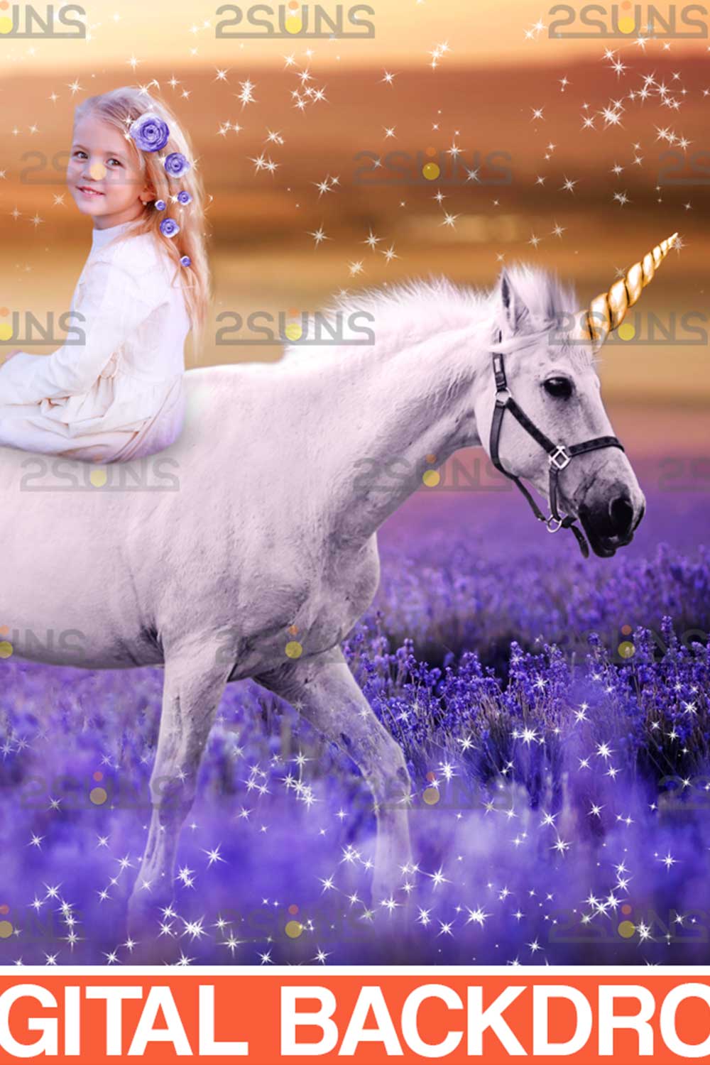 Unicorn Floral Digital Backdrop Background Pinterest Image.