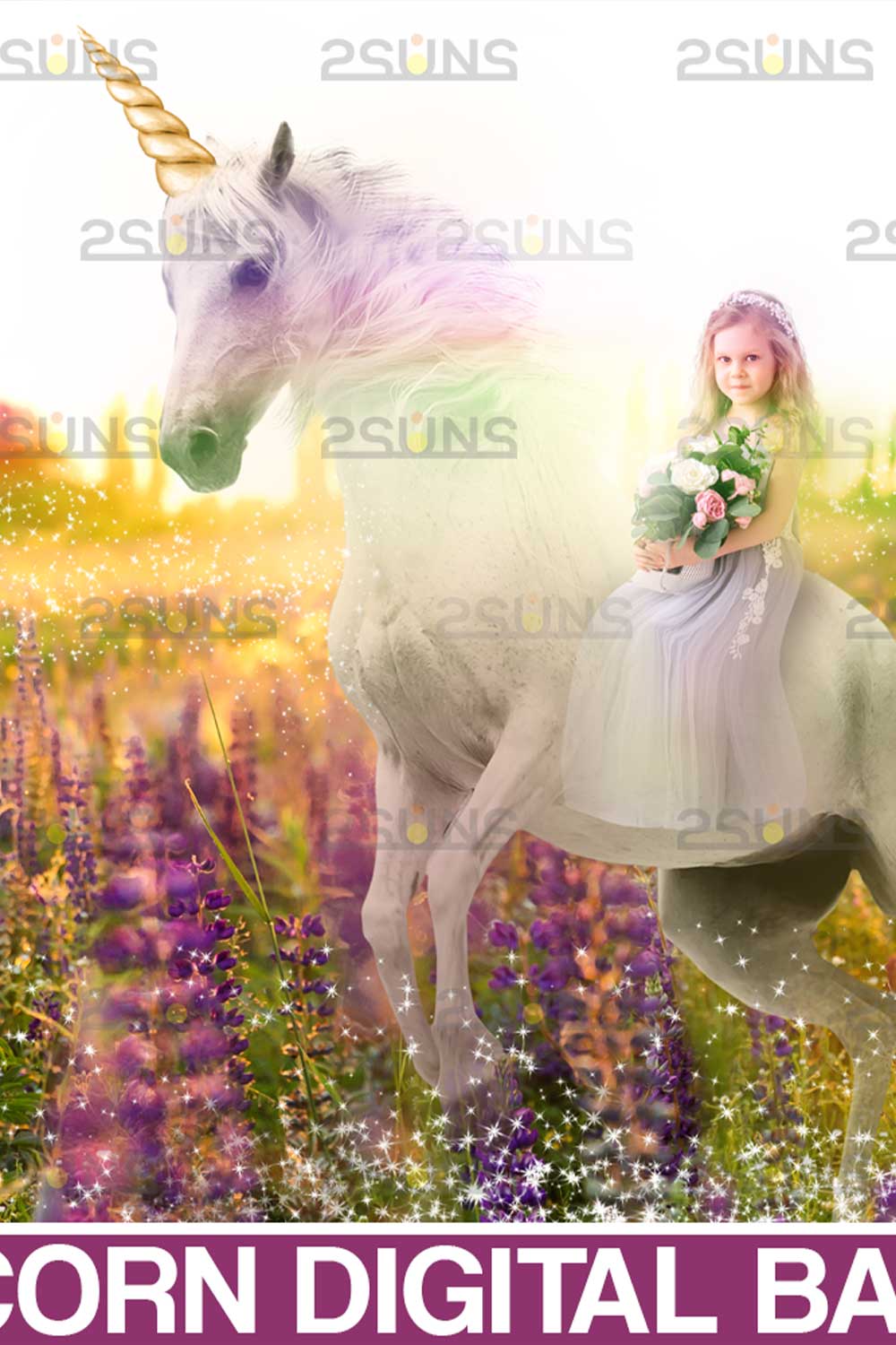 Unicorn And Floral Digital Background Pinterest Image.