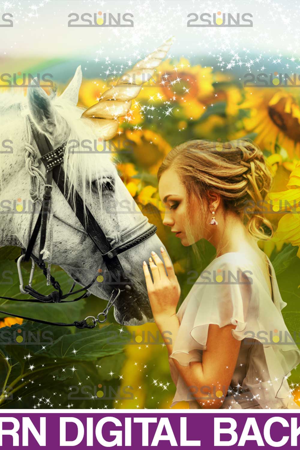 Unicorn Floral Digital Background Clipart Pinterest Image.