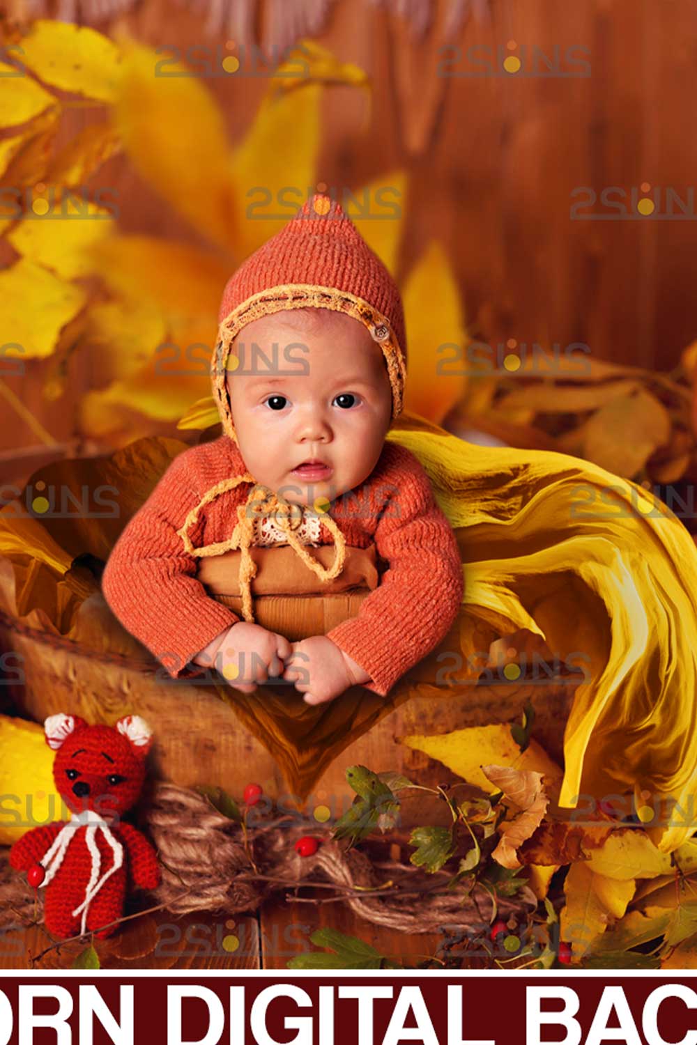 Baby Autumn Newborn Digital Backdrop Pinterest Image.