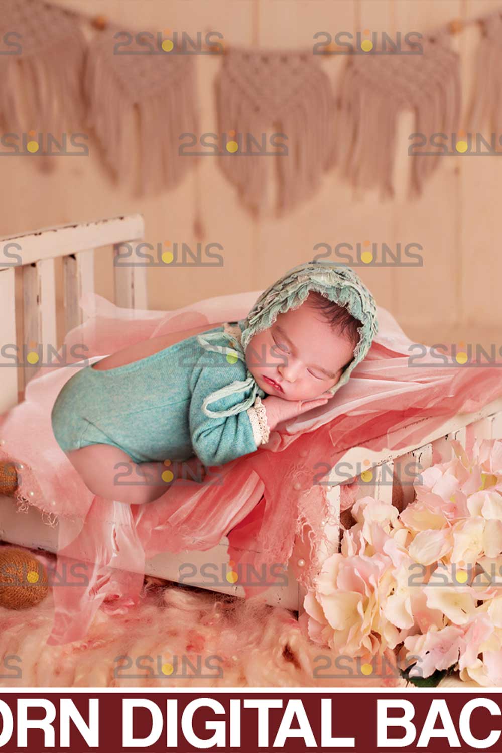 Newborn Baby Floral Digital Backdrops Pinterest Image.