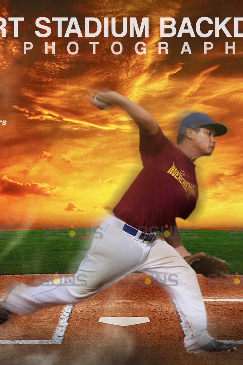 Stylish Baseball Backdrop Sports Digital Background Pinterest Image.