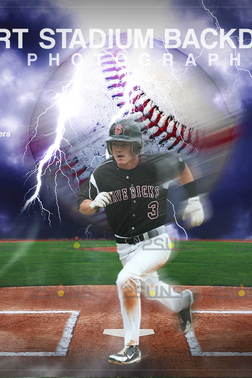 Baseball Backdrop Sports Digital Background Overlay Pinterest Image.