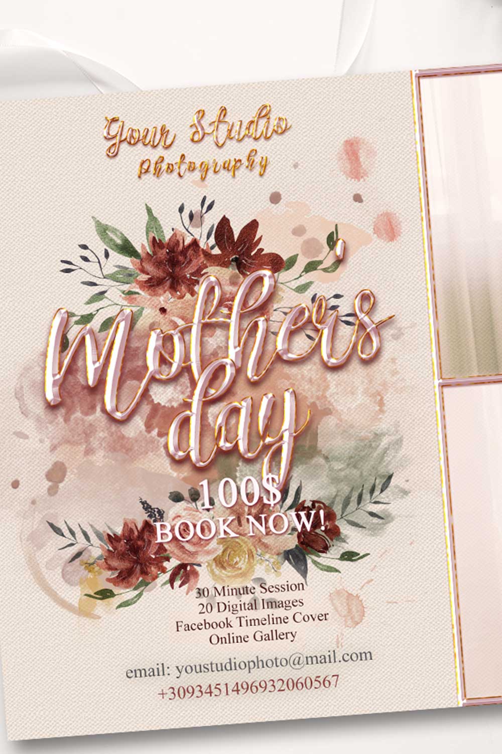Mothers Day Watercolor Flower Overlay Template Pinterest Image.