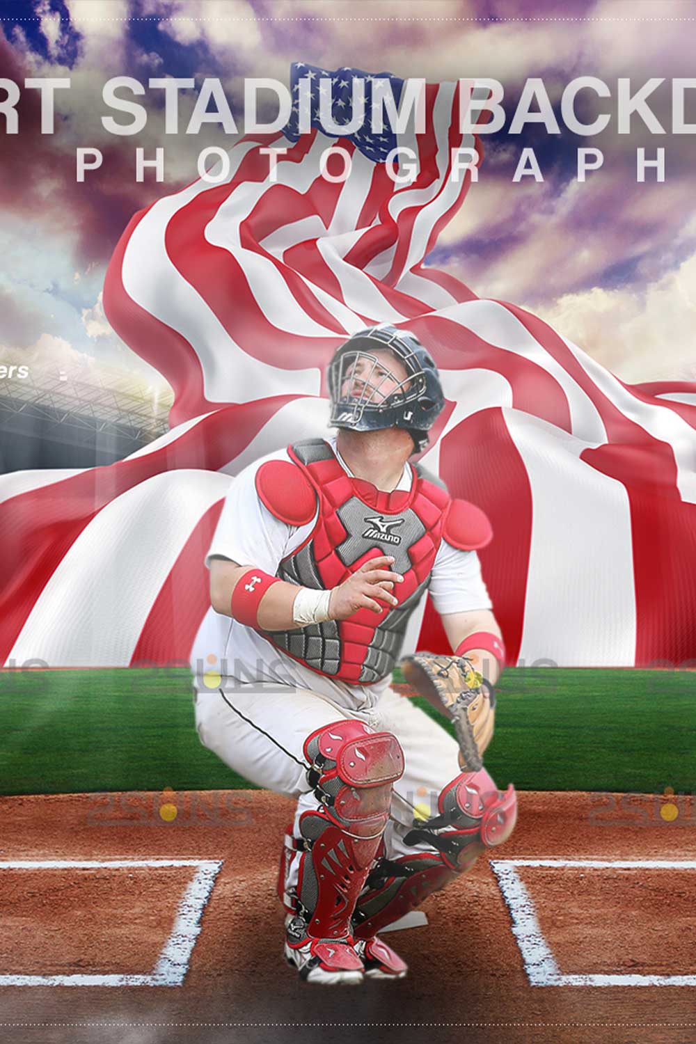 Baseball USA Flag Backdrop Sports Digital Background Pinterest Image.