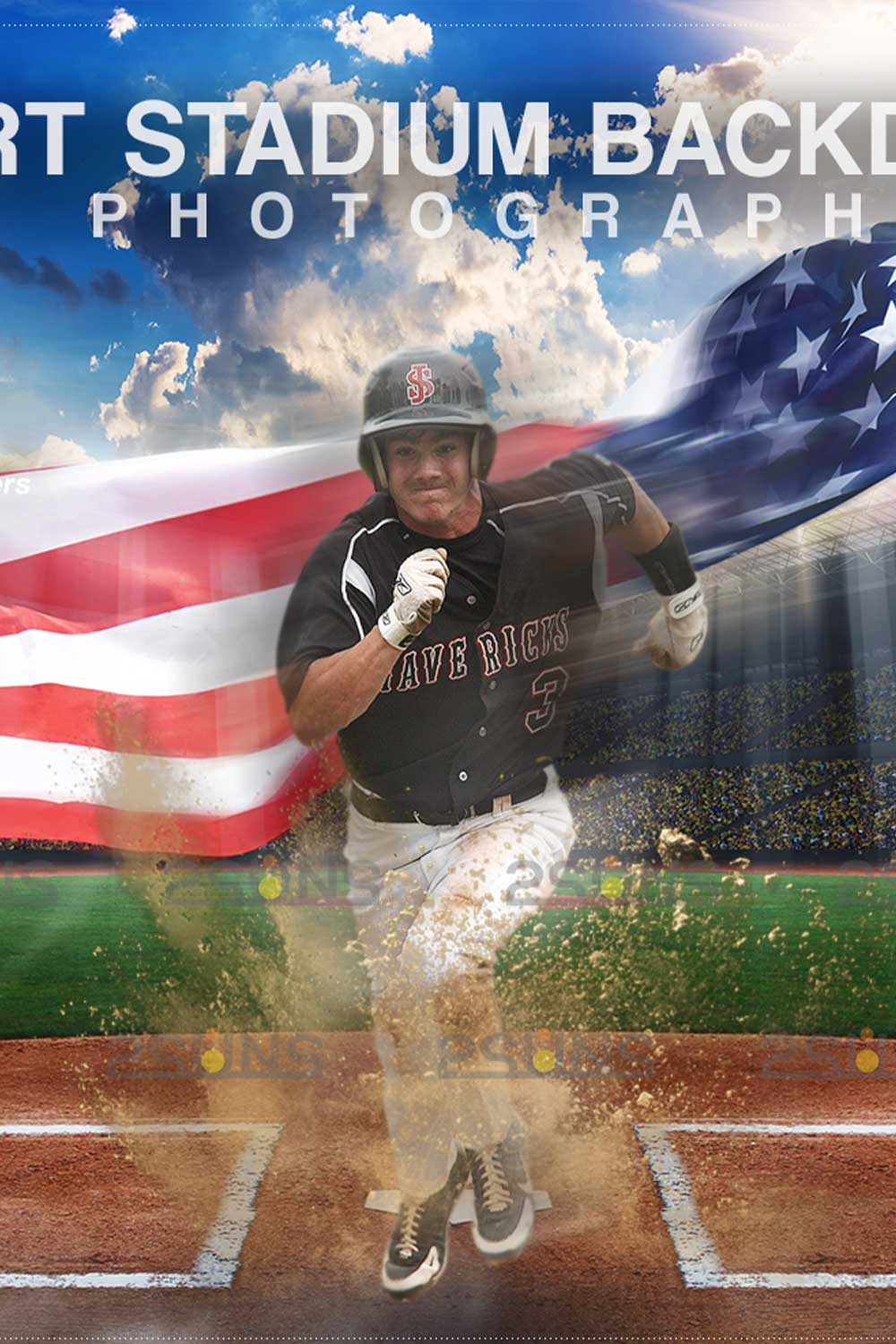 Baseball USA Backdrop Sports Digital Photoshop Overlay Pinterest Image.