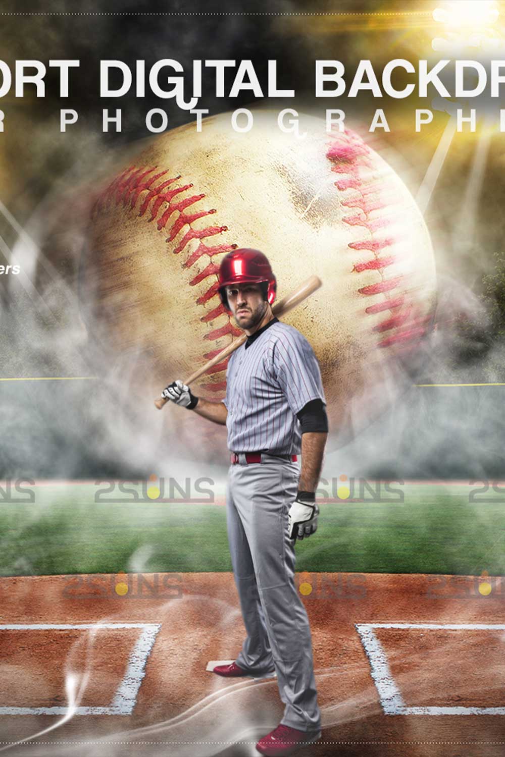 Baseball Sports Backdrop Digital Background Pinterest Image.