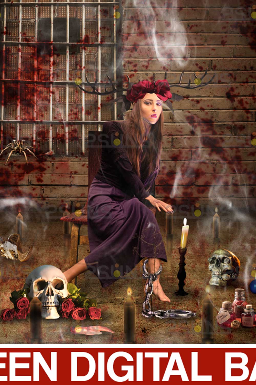 Halloween Witch Photoshop Photography Backdrop Pinterest Image.