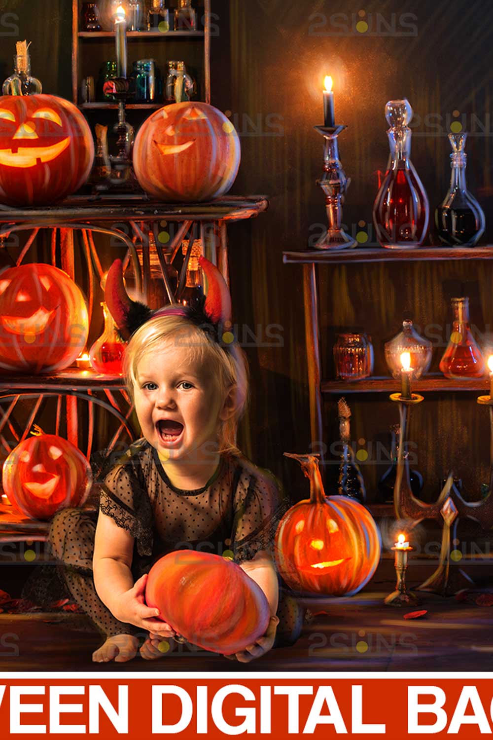 Pumpkin Halloween Photoshop Backdrop Pinterest Image.