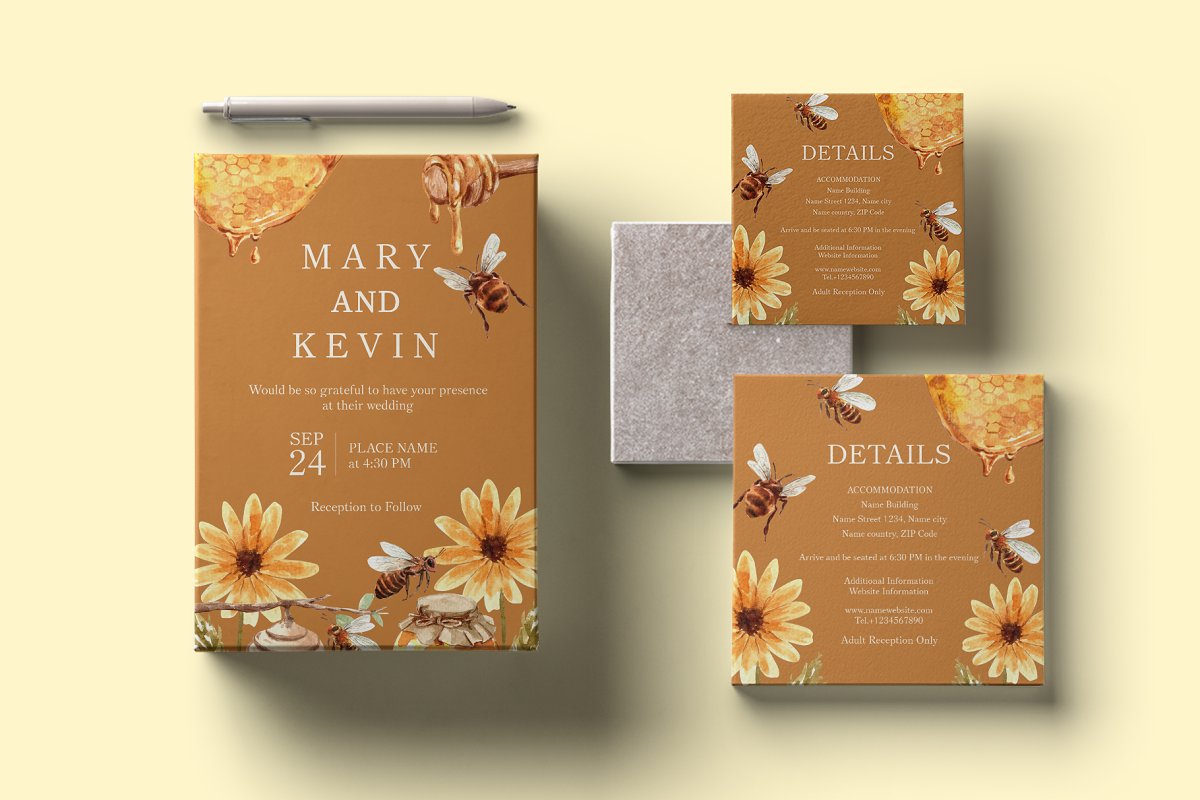 Honey wedding card mockup.