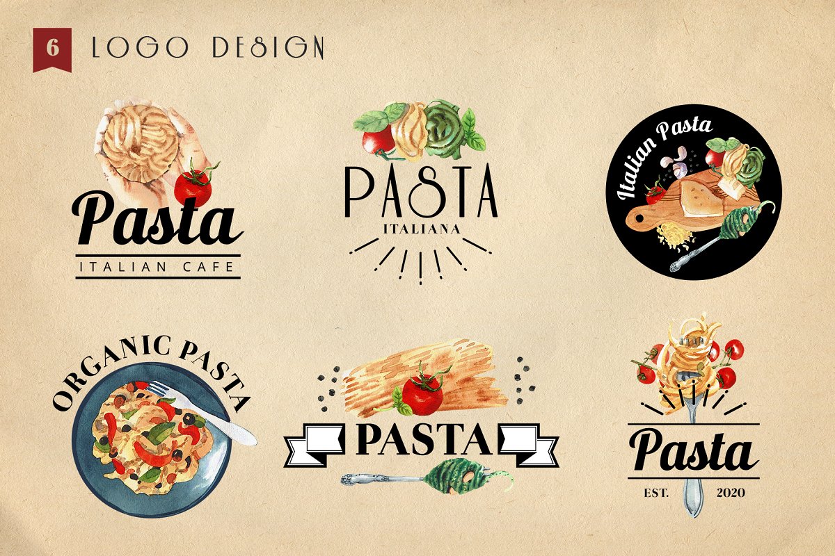 You will get 6 pasta logo designs.