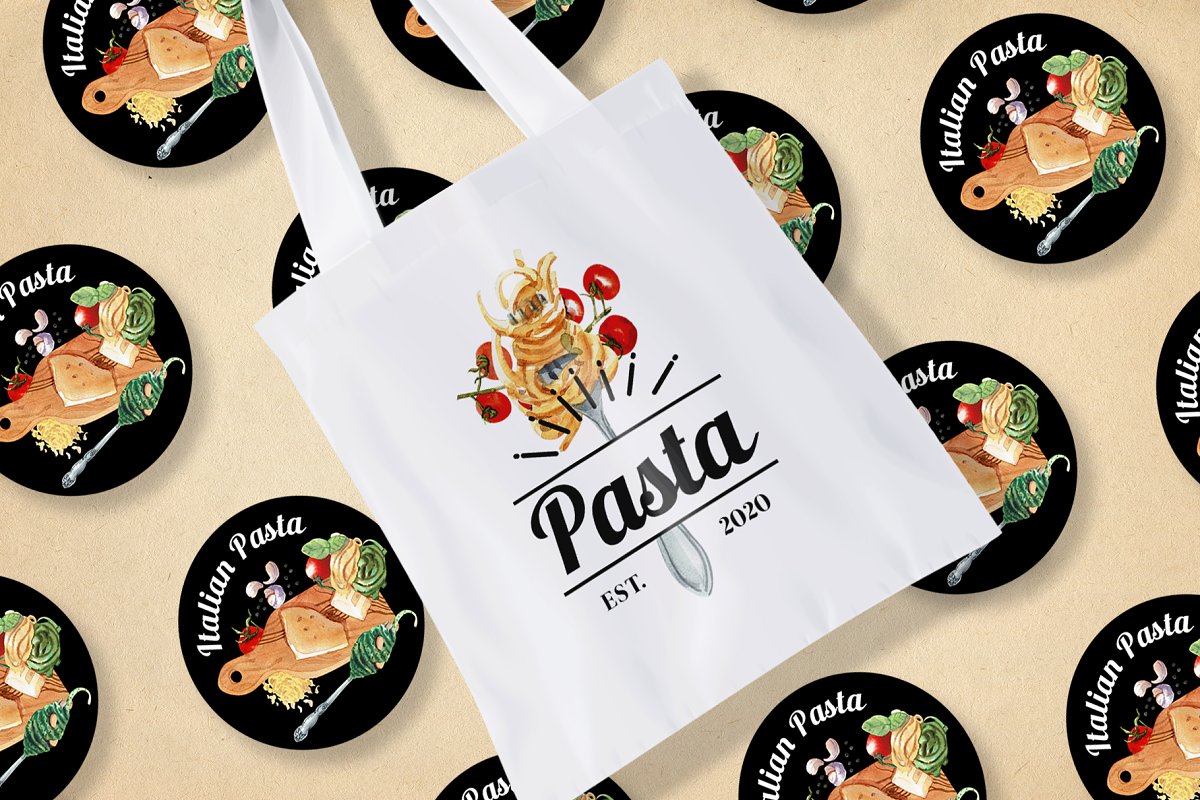 Pasta logo design mockup on the bag.