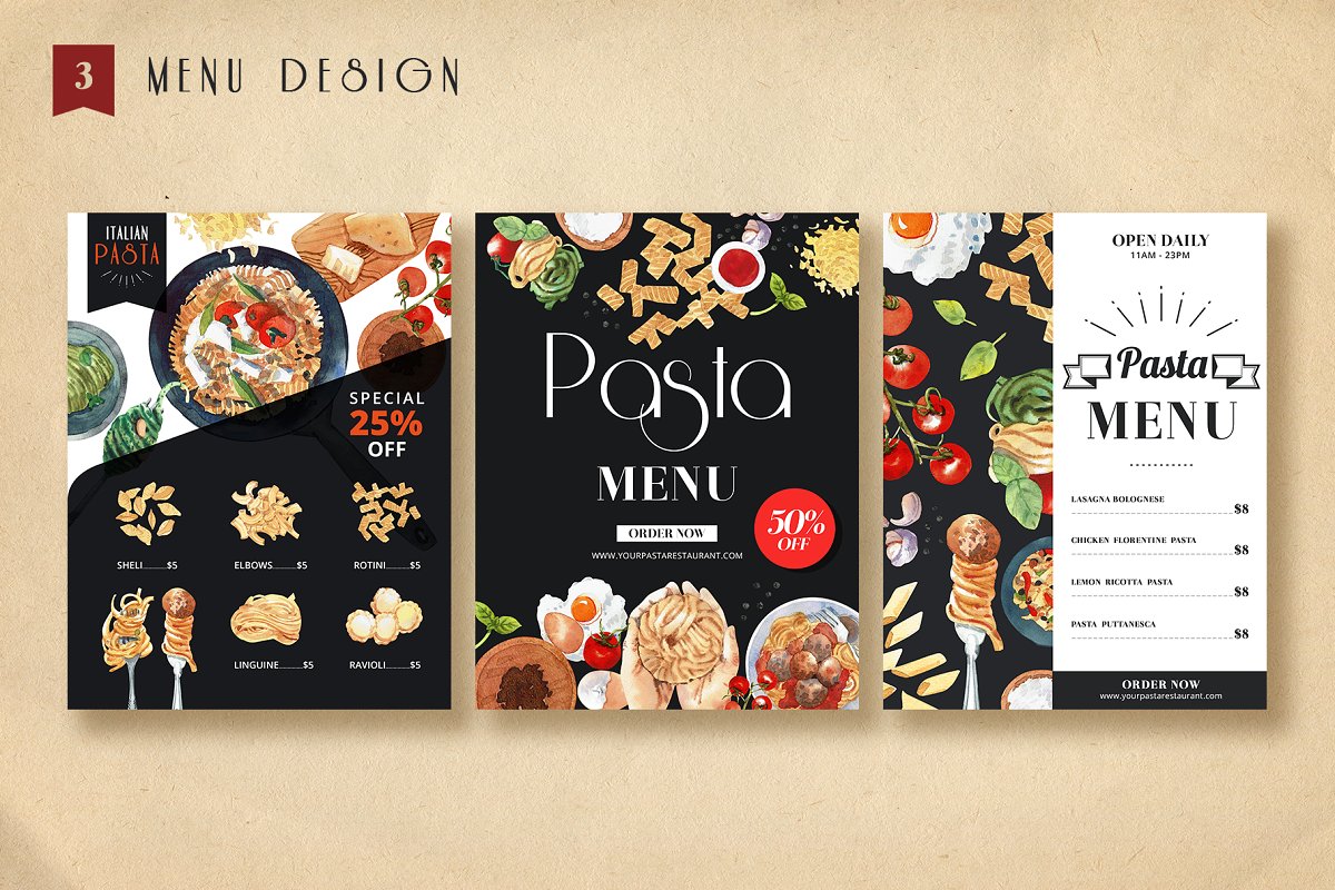 Pasta menu design.