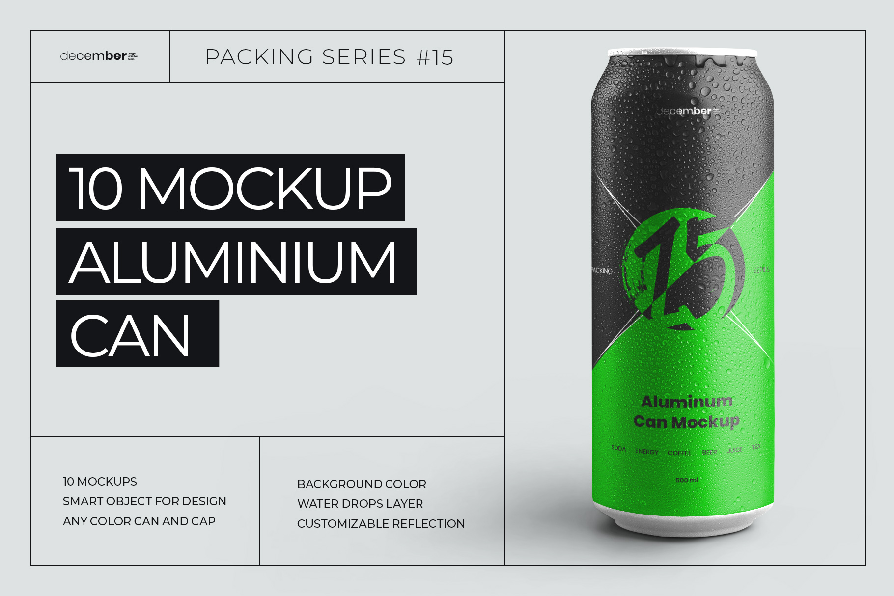 Mockup Aluminium Can 500 ml With Water Drops facebook cover