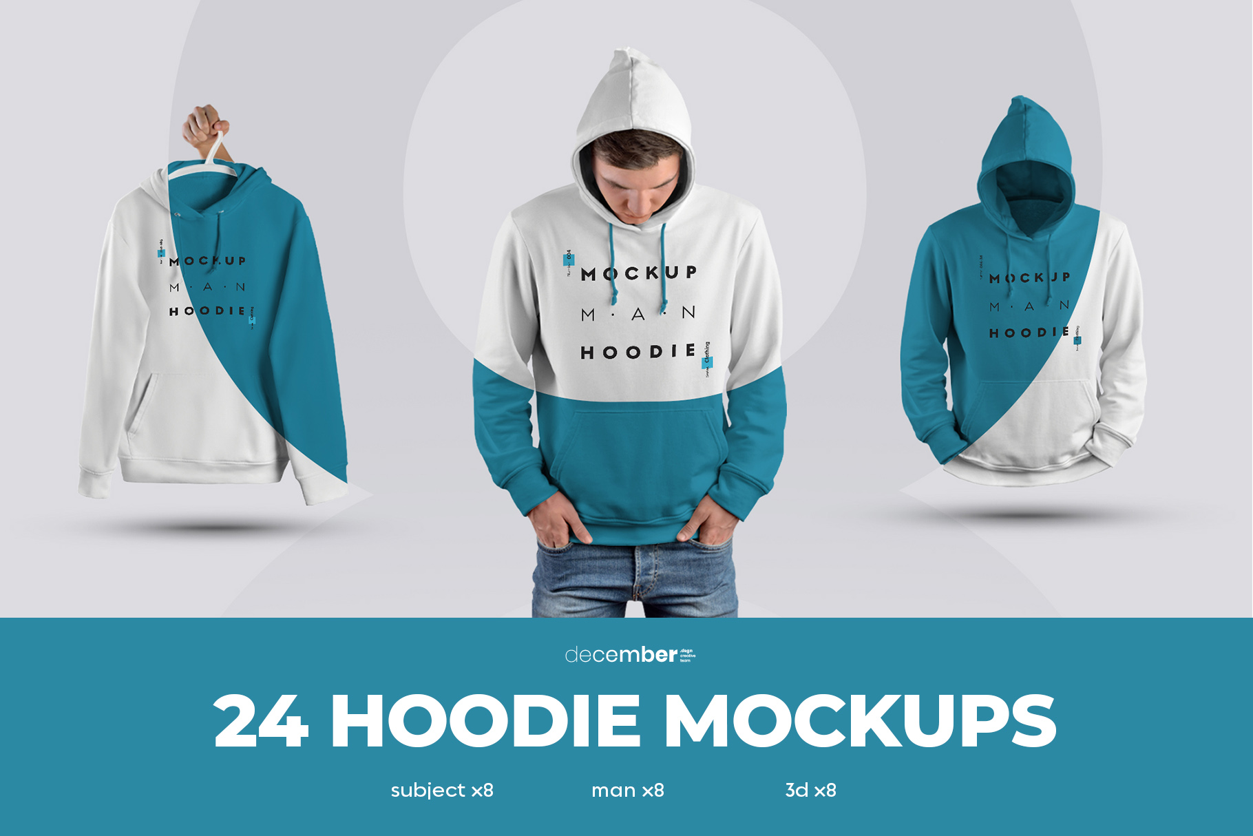 24 Mockups Hoodie on the Man, 3D and Isolated Subjects facebook cover image.