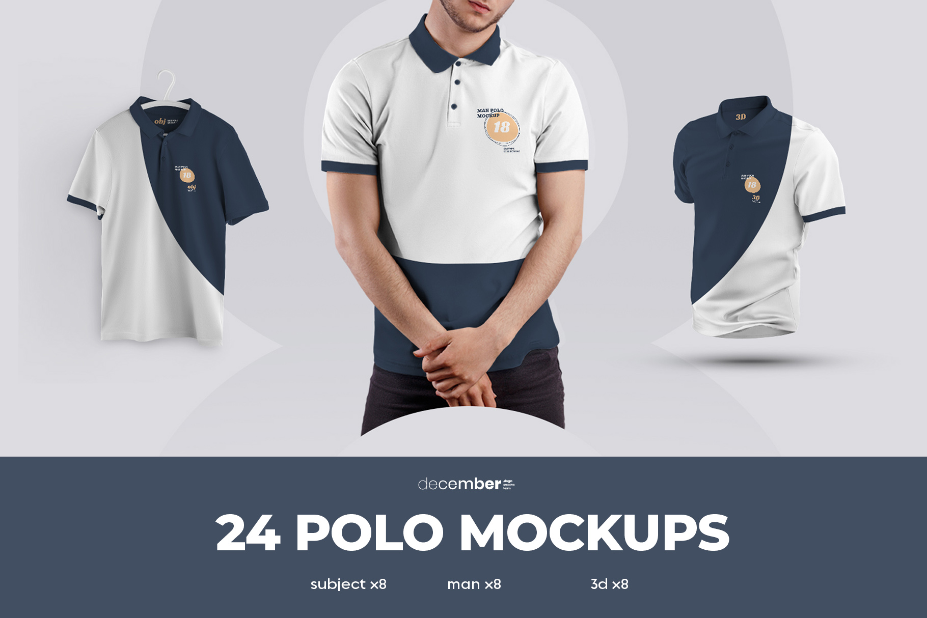 24 Mockups Polo On The Man 3D And Isolated Objects Facebook Image.