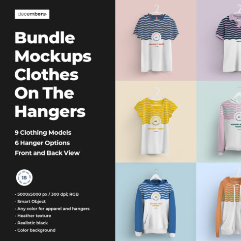 Bundle of Mockups of Different Clothes on Different Hangers cover image.