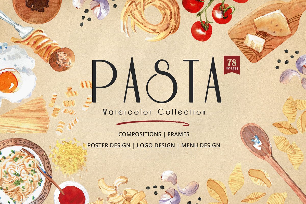 Cover image of Pasta Recipe and Dishes Watercolor.